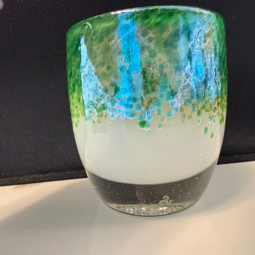 GLASSYBABY Magnificent Hand Blown Glass Votive Candle Holder Green Blue 3.5" NEW - Picture 3 of 13